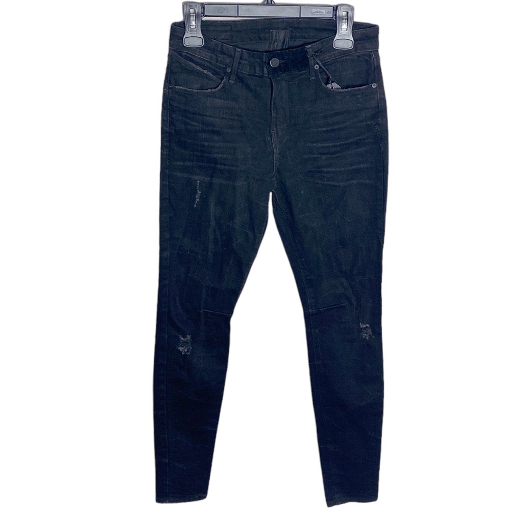 Rta Skinny Fit Distressed Wrinkle Acid Black Wash Corduroy Button Tab Jeans 26